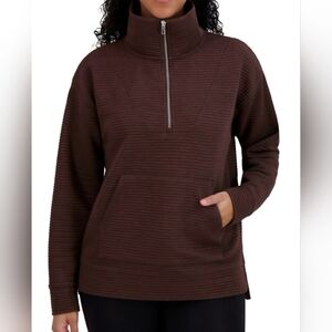 Kirkland Zip-Front brown Ribbed Pullover with Kangaroo Pocket